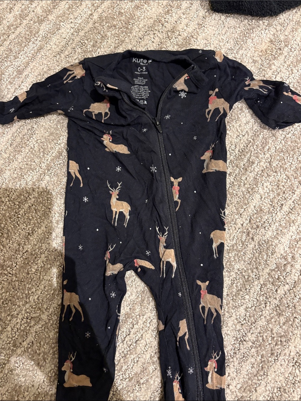 Kyte BABY Navy Reindeer Zip Footed One-Piece